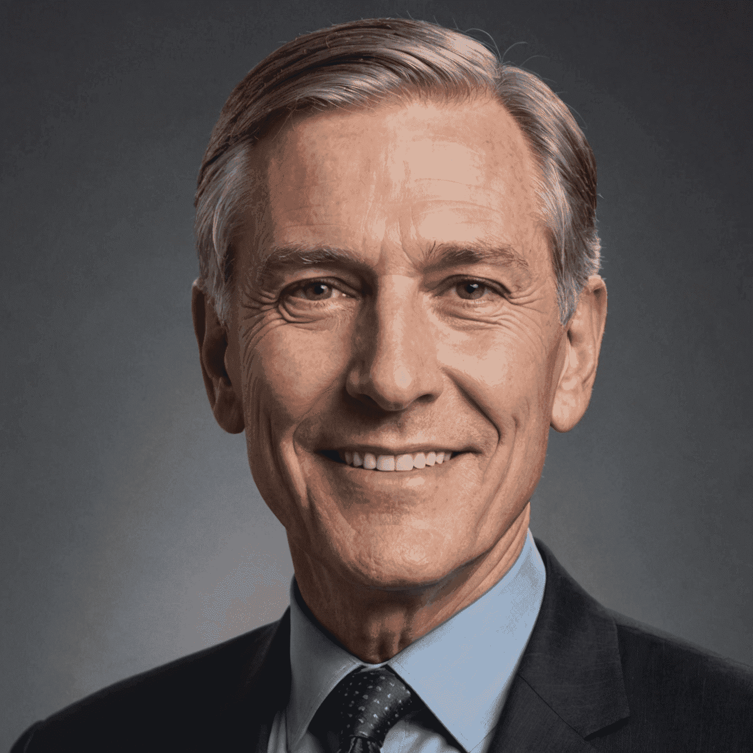 Portrait of John Doe, a middle-aged man with greying hair and a friendly smile, wearing a dark suit and tie.